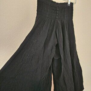 Cotton Flower Black Wide Leg Cropped Pants, One Size Fits Most (0-6)